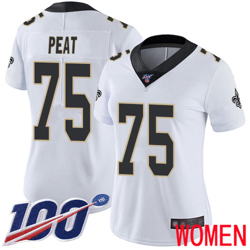 New Orleans Saints Limited White Women Andrus Peat Road Jersey NFL Football 75 100th Season Vapor Jersey